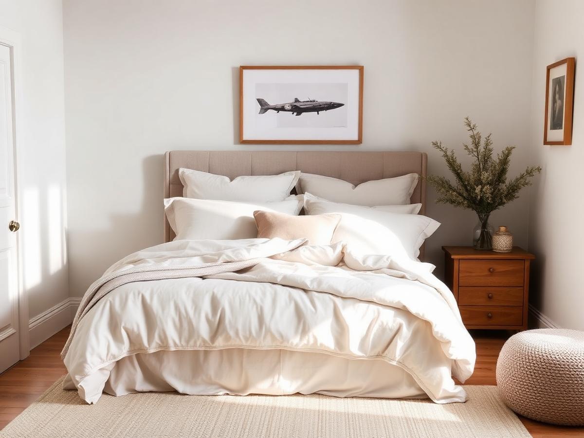Styled bedroom with layered linens