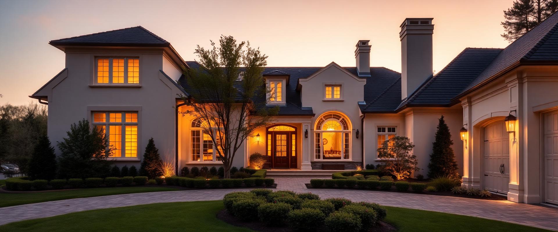Elegant Chicagoland luxury home exterior at dusk